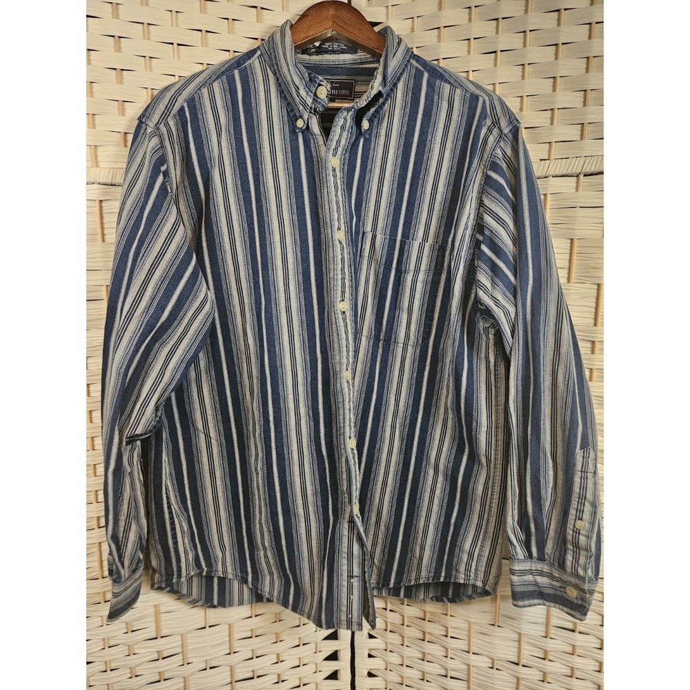 John Ashford Mens Large Blue Shirt Long Sleeve Button Down Work Church